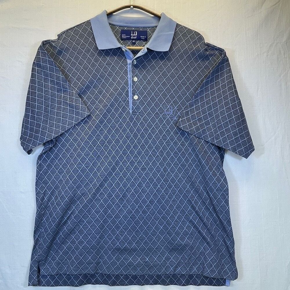 Dunhill Blue Geometric Mercerized Cotton Short Sleeve Golf Polo Shirt Medium